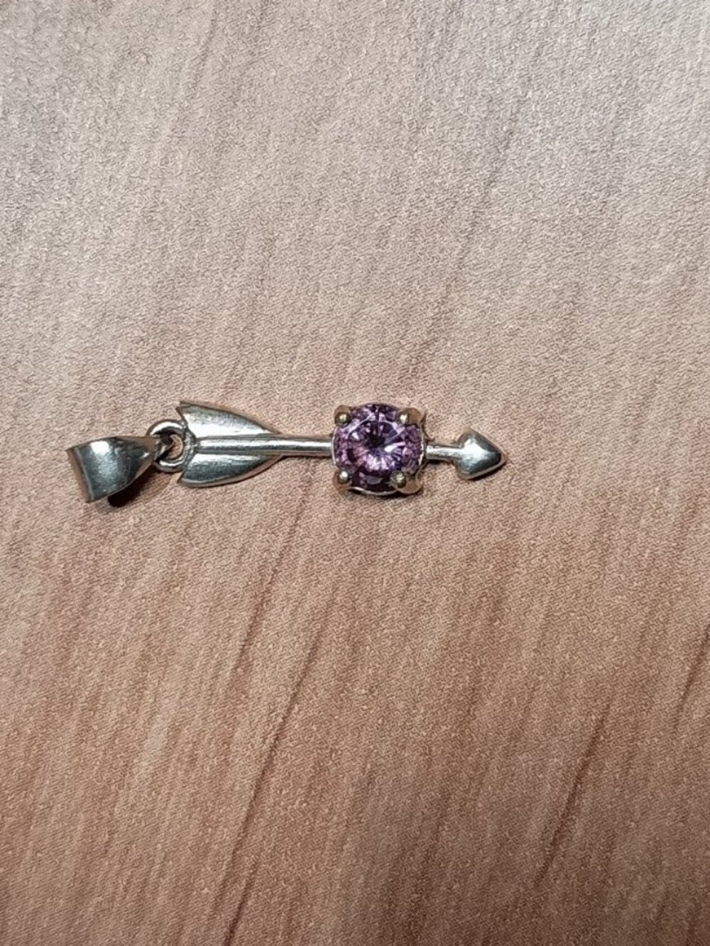 Sterling Silver Arrow Pendant with Purple Stone Stamped 925